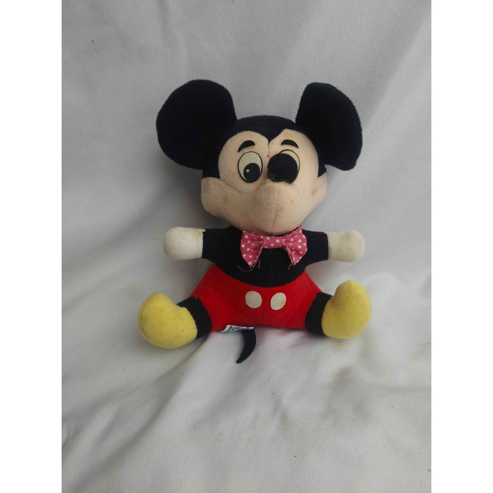 Vintage Walt Disney Mickey Mouse Plush Pink Polka Dot Bow Tie 7 Inch Taiwan ROC